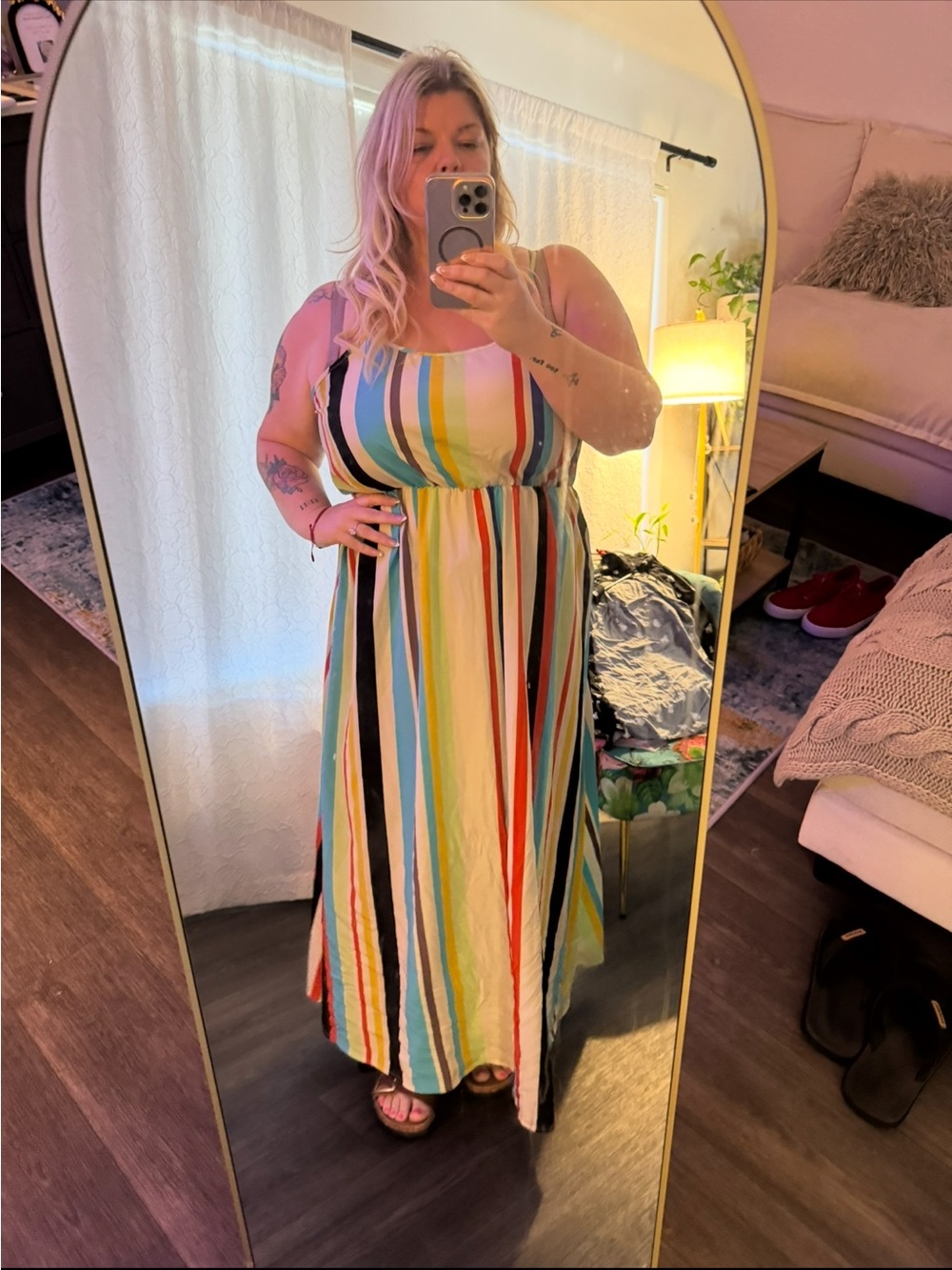 SHEIN Multicolor Vertical Stripe Maxi Dress